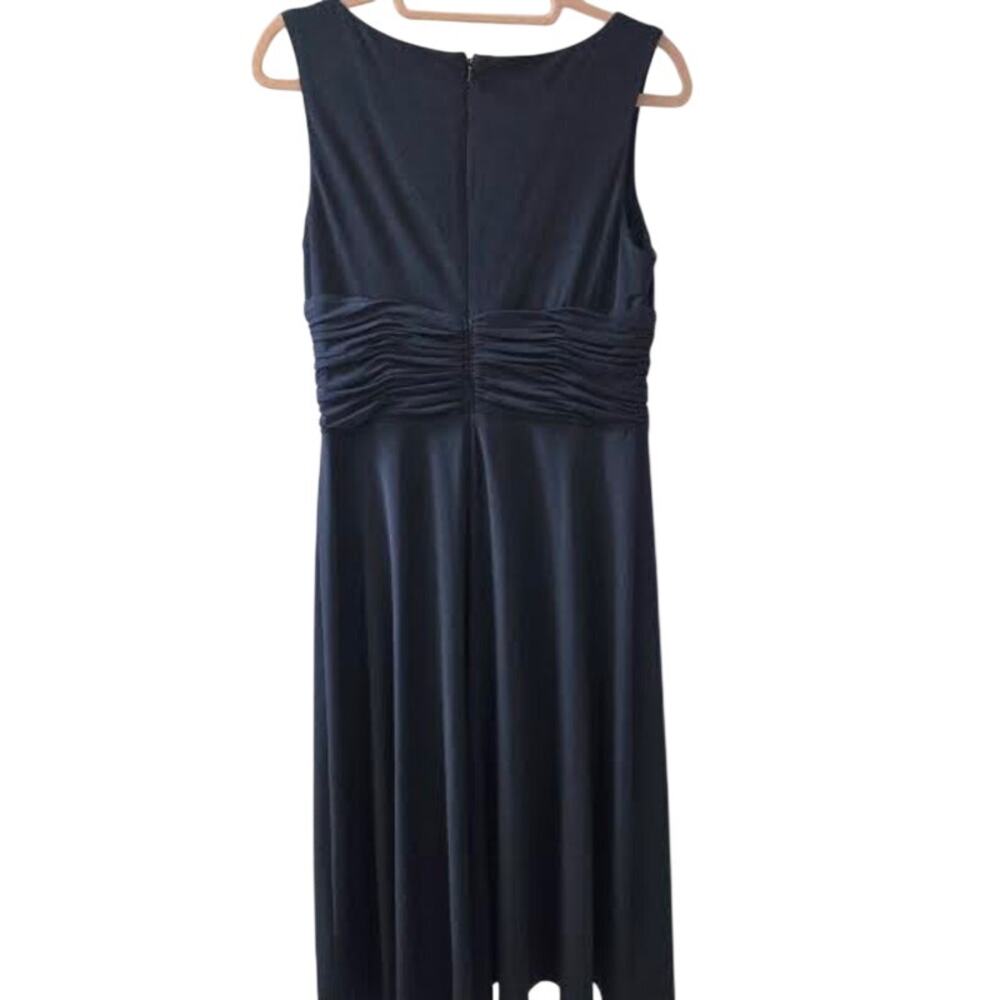 Laura Jeffries Twist Front Ruched Waist Sleeveless Midi Dress Navy Blue 6